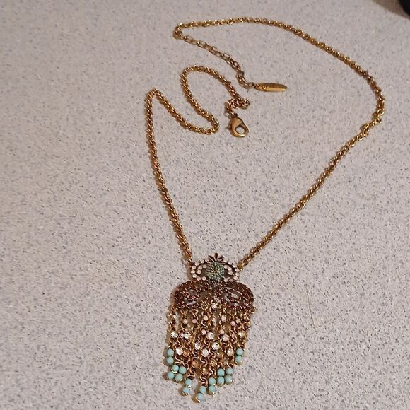 🩷PLUNDER Pineapple Women's Rhinestone and Truquoise Beaded Necklace 31 1/2" - Picture 2 of 6